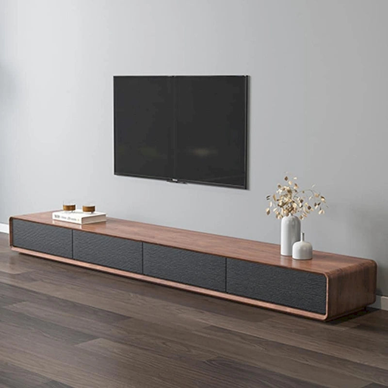 Meuble TV rectangulaire moderne avec 4 tiroirs, console média en placage de bois, noyer blanc, bois massif, entièrement assemblé
