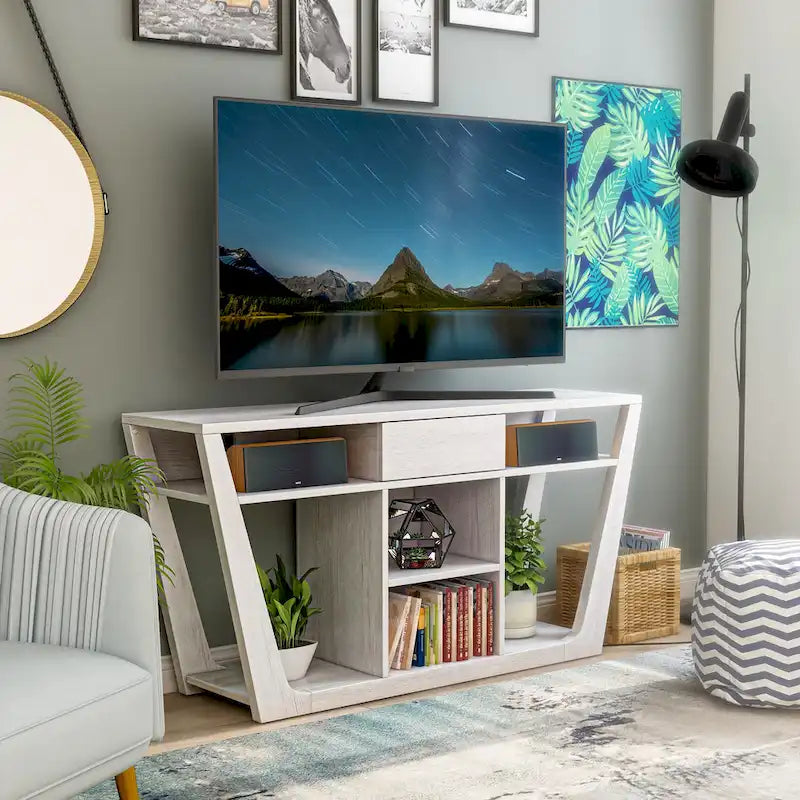 Meuble TV moderne de 60 pouces avec 6 étagères et 1 tiroir