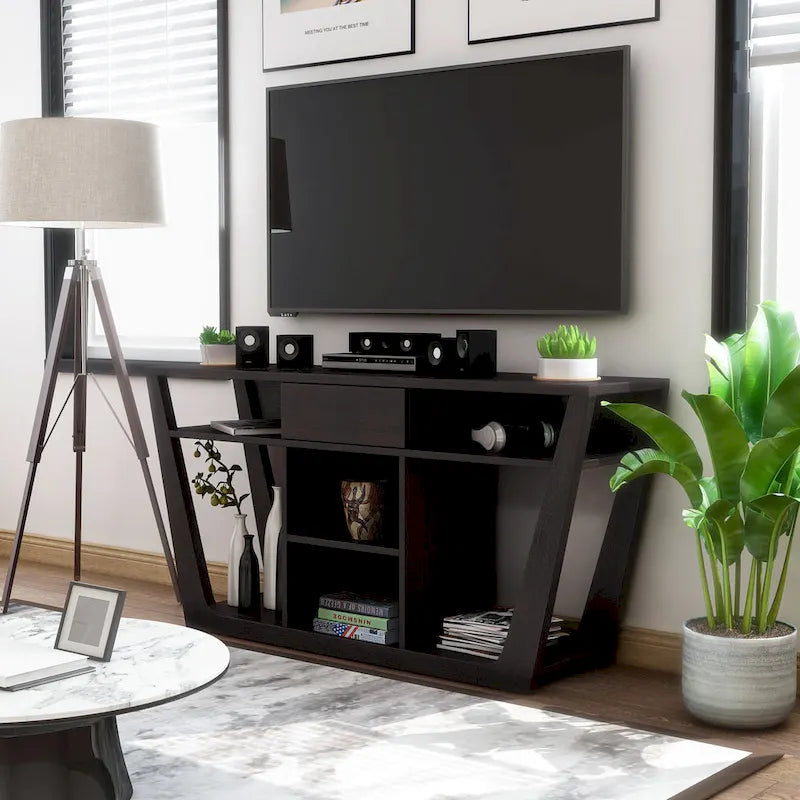 Meuble TV moderne de 60 pouces avec 6 étagères et 1 tiroir