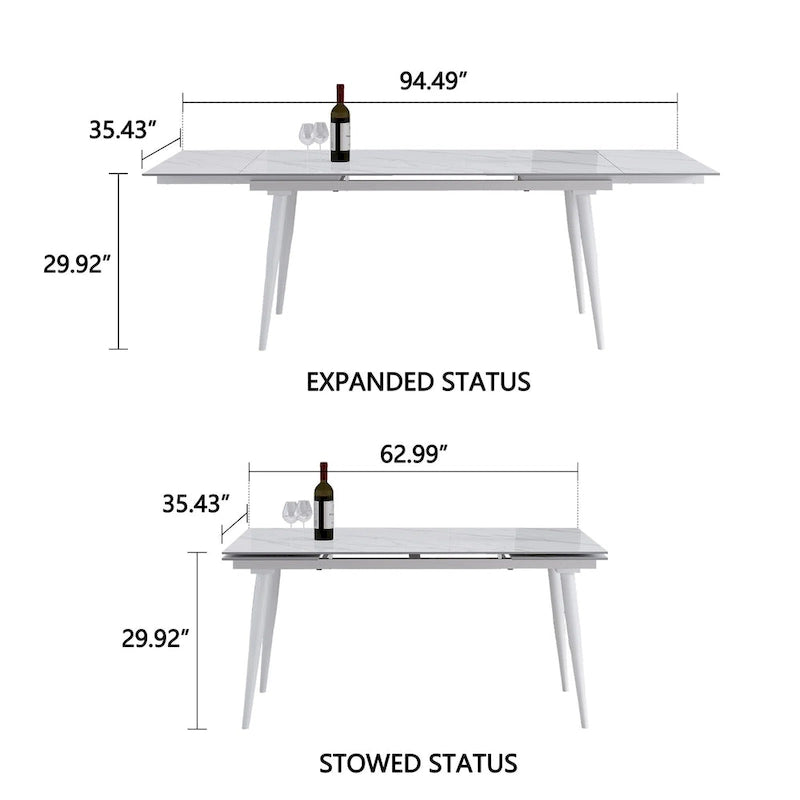 Table à manger rectangulaire extensible en pierre frittée 94,48