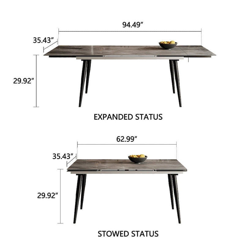 Table à manger rectangulaire extensible en pierre frittée 94,48