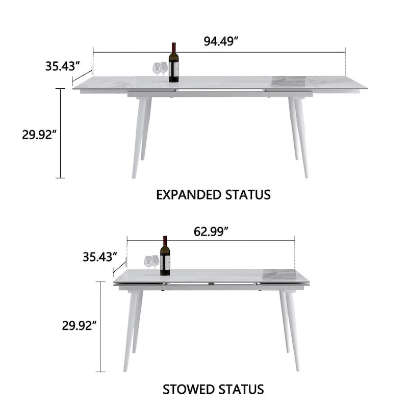 Table à manger rectangulaire extensible en pierre frittée 94,48