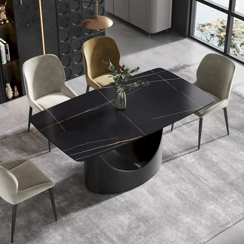 63 Tables de salle à manger modernesPlateau en pierre frittée avec piétement noir