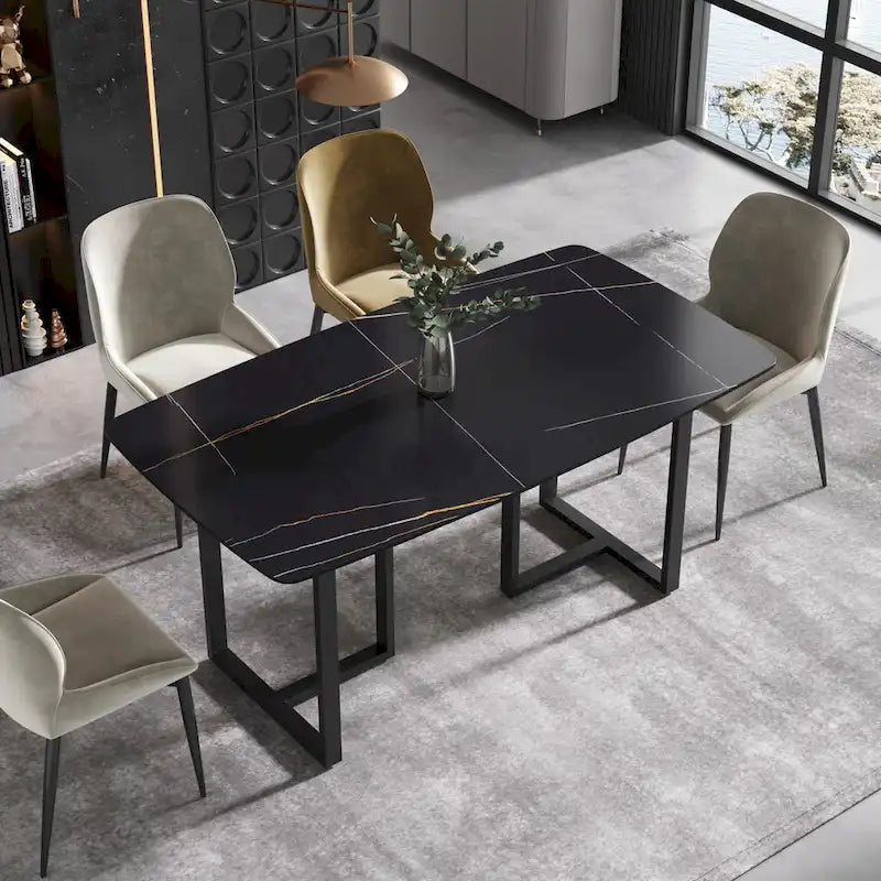 63 Tables de salle à manger modernesPlateau en pierre frittée avec piétement noir