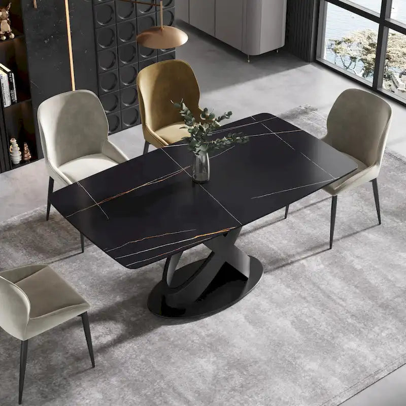 63 Tables de salle à manger modernesPlateau en pierre frittée avec piétement noir