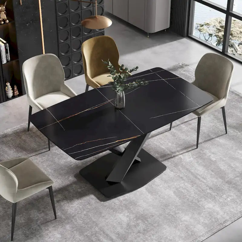 63 Tables de salle à manger modernesPlateau en pierre frittée avec piétement noir