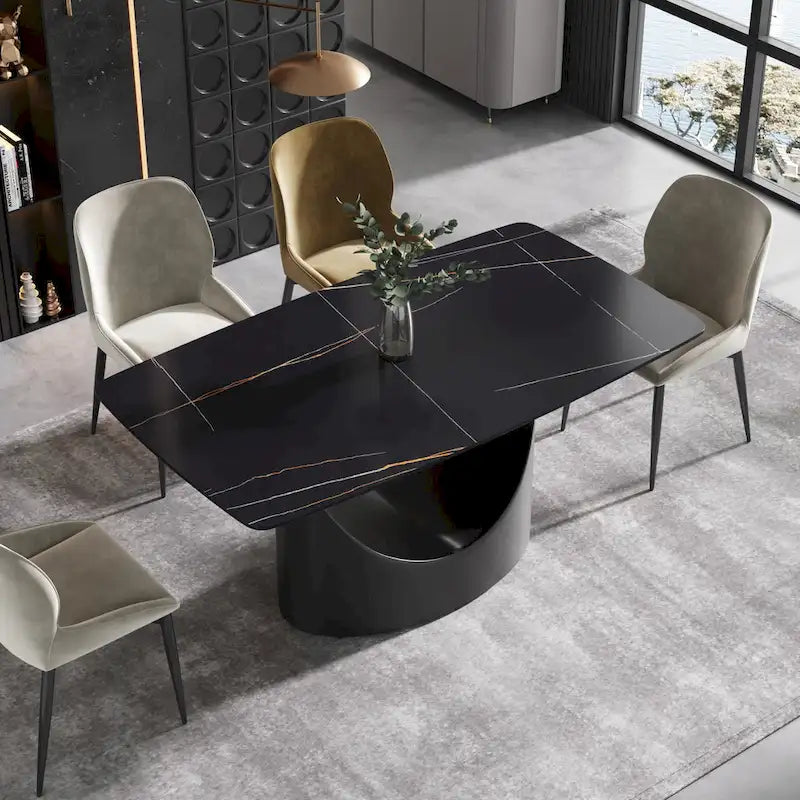 63 Tables de salle à manger modernesPlateau en pierre frittée avec piétement noir