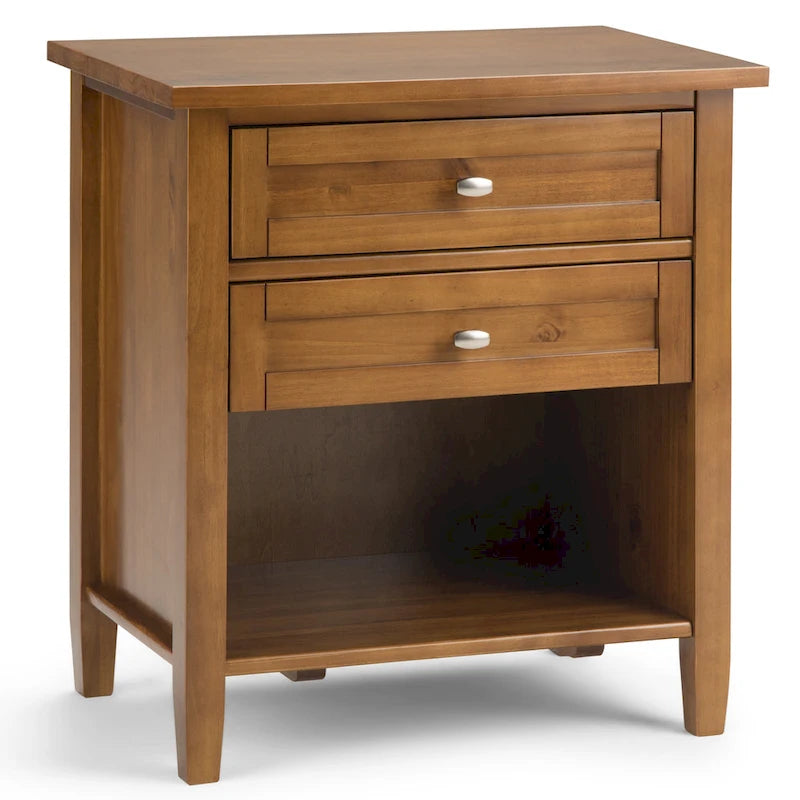 Table de chevet transitionnelle de 61 cm de large avec 2 tiroirs et une étagère ouverte