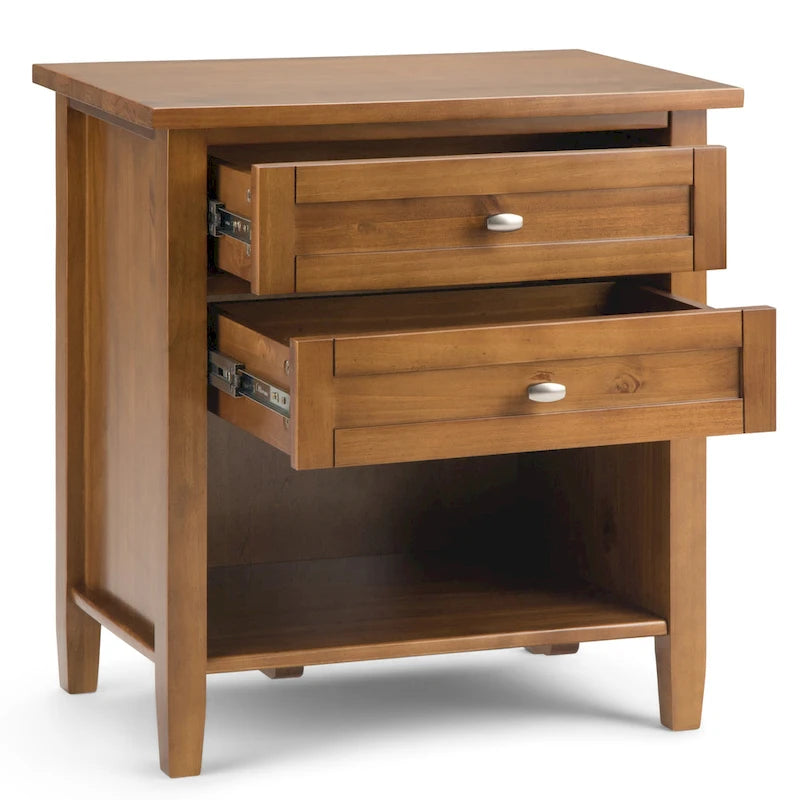 Table de chevet transitionnelle de 61 cm de large avec 2 tiroirs et une étagère ouverte