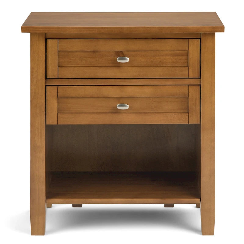 Table de chevet transitionnelle de 61 cm de large avec 2 tiroirs et une étagère ouverte