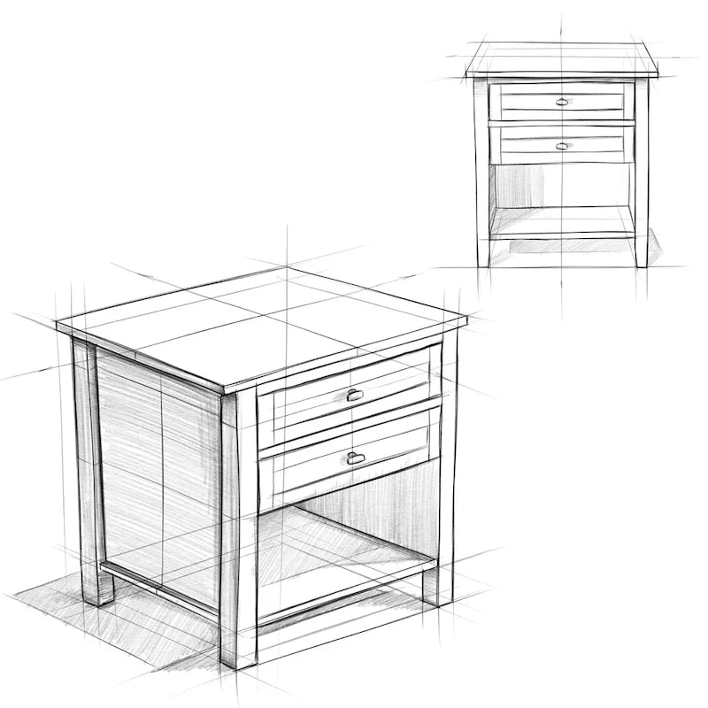 Table de chevet transitionnelle de 61 cm de large avec 2 tiroirs et une étagère ouverte