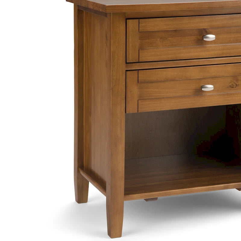 Table de chevet transitionnelle de 61 cm de large avec 2 tiroirs et une étagère ouverte