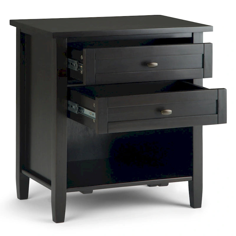 Table de chevet transitionnelle de 61 cm de large avec 2 tiroirs et une étagère ouverte