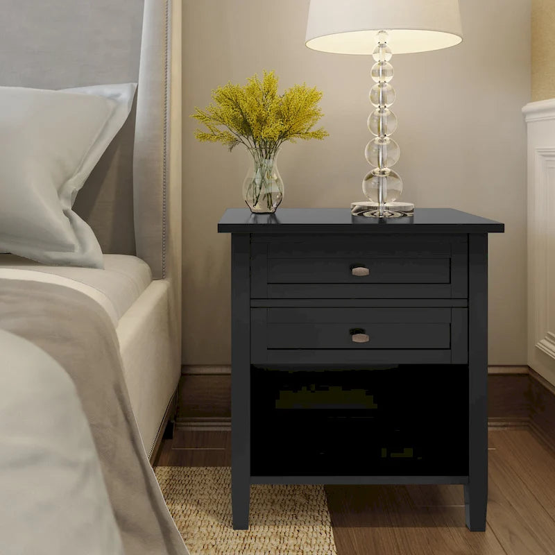 Table de chevet transitionnelle de 61 cm de large avec 2 tiroirs et une étagère ouverte