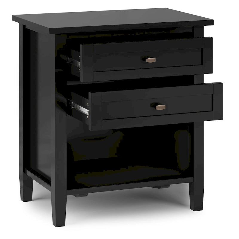 Table de chevet transitionnelle de 61 cm de large avec 2 tiroirs et une étagère ouverte