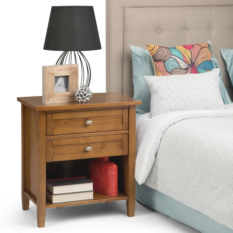 Table de chevet transitionnelle de 61 cm de large avec 2 tiroirs et une étagère ouverte
