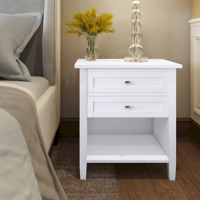 Table de chevet transitionnelle de 61 cm de large avec 2 tiroirs et une étagère ouverte