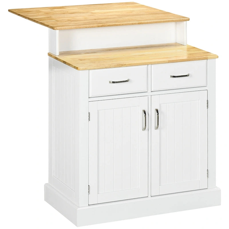 Meuble Buffet avec Rangement, Desserte de Cuisine avec Comptoir en Bois à 2 Niveaux, Étagères Réglables et Tiroirs
