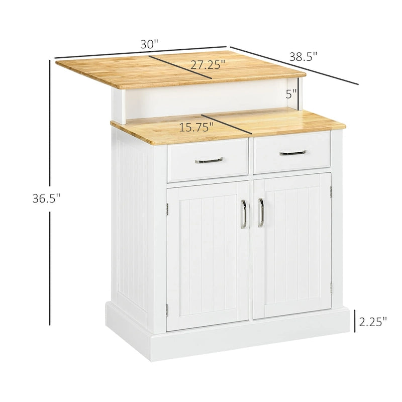 Meuble Buffet avec Rangement, Desserte de Cuisine avec Comptoir en Bois à 2 Niveaux, Étagères Réglables et Tiroirs