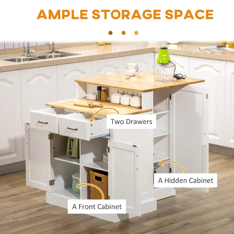Meuble Buffet avec Rangement, Desserte de Cuisine avec Comptoir en Bois à 2 Niveaux, Étagères Réglables et Tiroirs