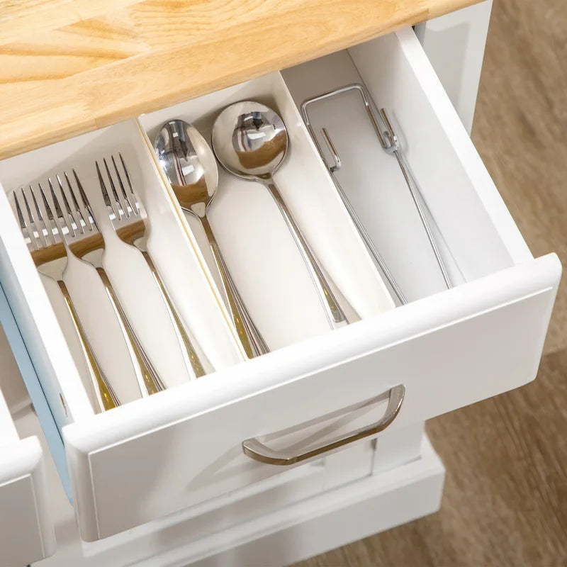 Meuble Buffet avec Rangement, Desserte de Cuisine avec Comptoir en Bois à 2 Niveaux, Étagères Réglables et Tiroirs