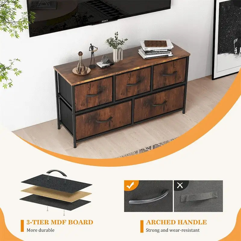 Commode de rangement à 5 tiroirs avec dispositifs anti-basculement
