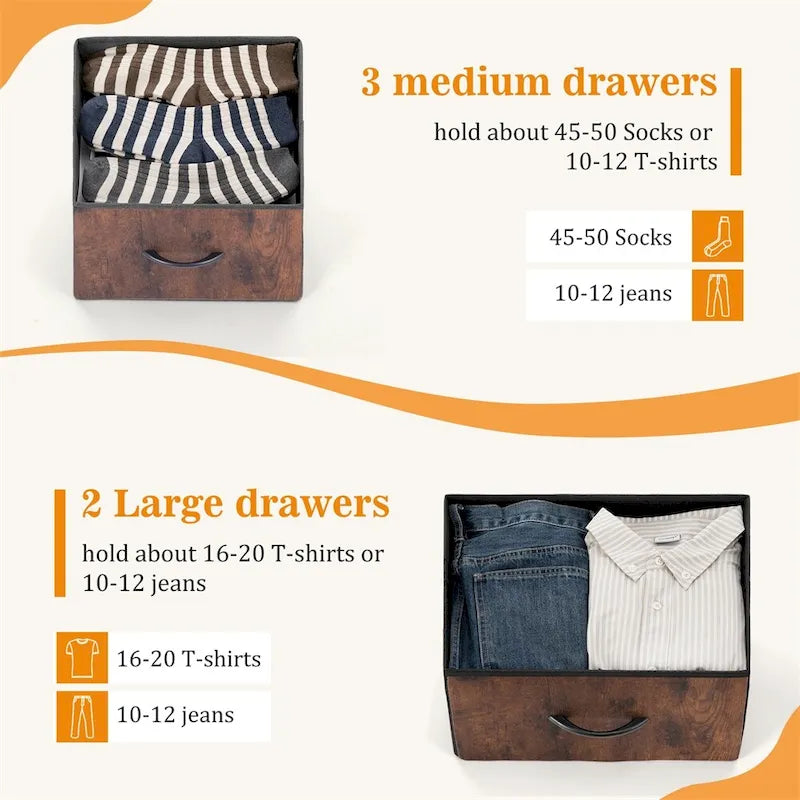 Commode de rangement à 5 tiroirs avec dispositifs anti-basculement