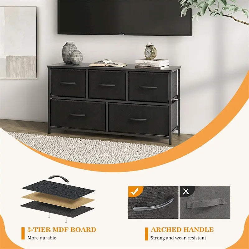 Commode de rangement à 5 tiroirs avec dispositifs anti-basculement