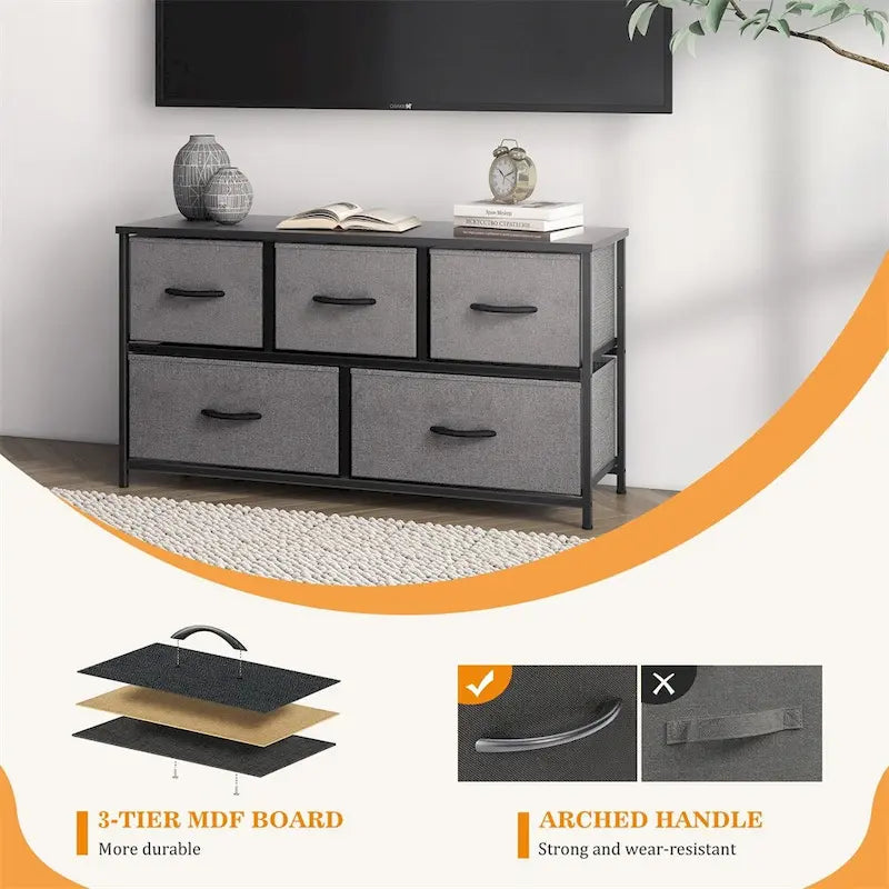 Commode de rangement à 5 tiroirs avec dispositifs anti-basculement