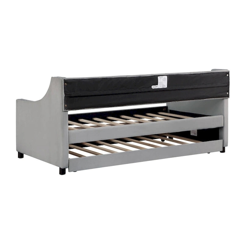 Banquette-lit avec lit gigogne, canapé-lit capitonné, taille double