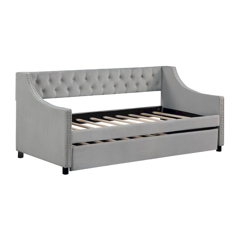 Banquette-lit avec lit gigogne, canapé-lit capitonné, taille double