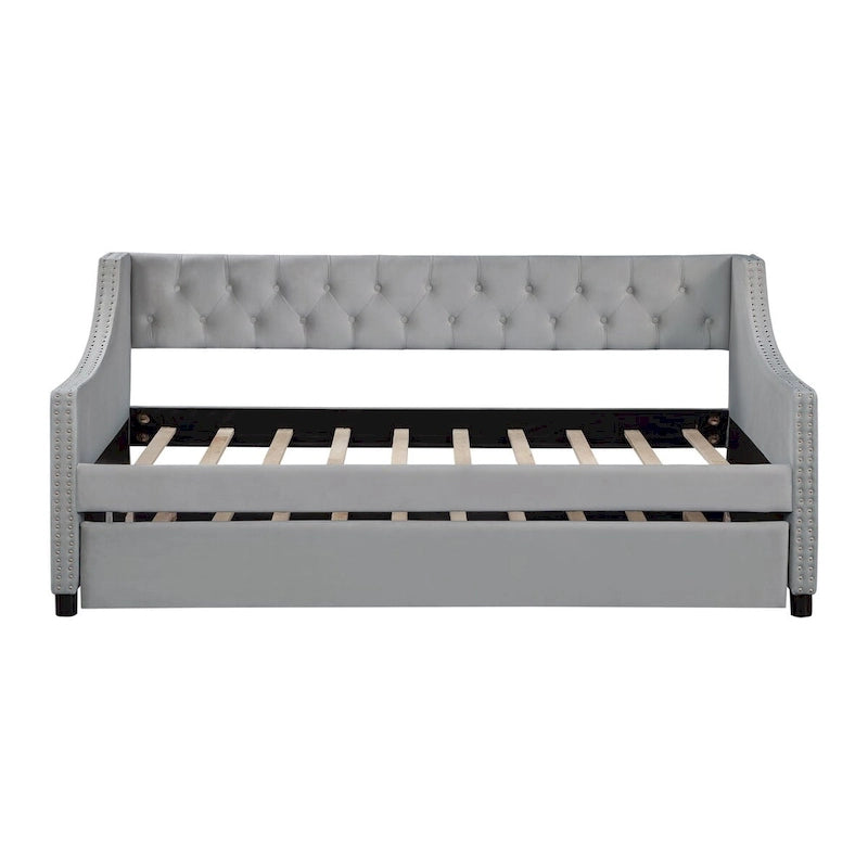 Banquette-lit avec lit gigogne, canapé-lit capitonné, taille double
