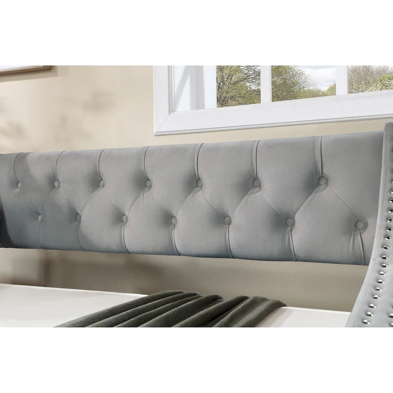 Banquette-lit avec lit gigogne, canapé-lit capitonné, taille double