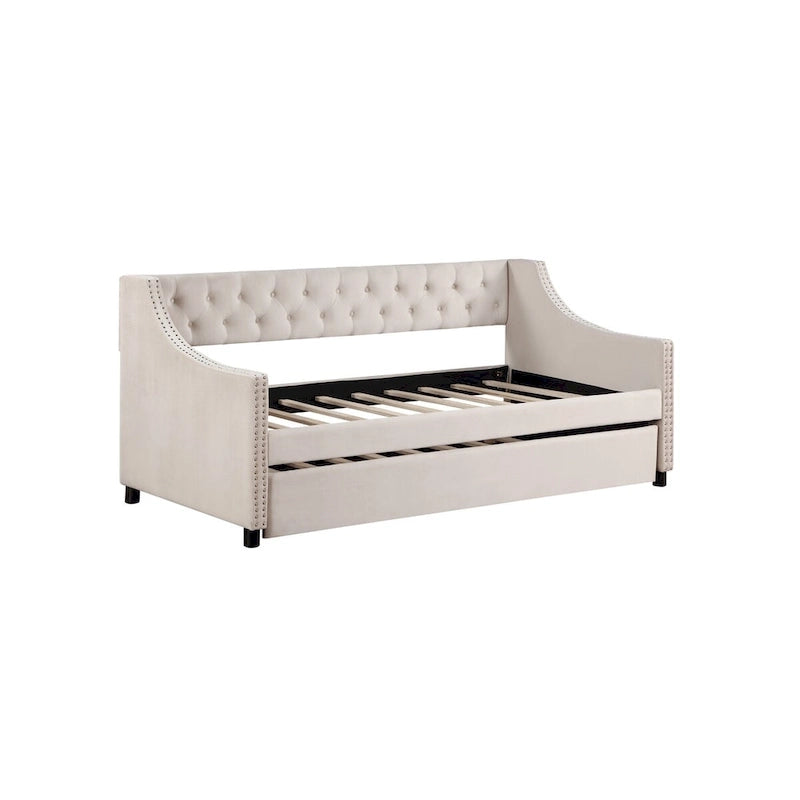 Banquette-lit avec lit gigogne, canapé-lit capitonné, taille double