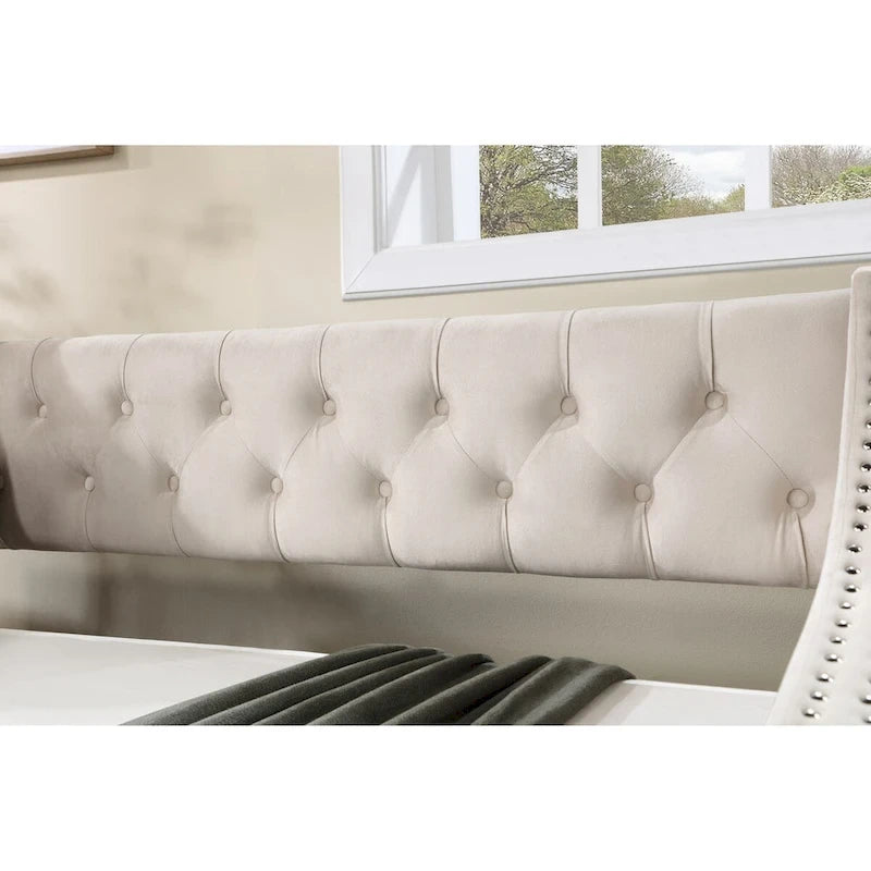 Banquette-lit avec lit gigogne, canapé-lit capitonné, taille double
