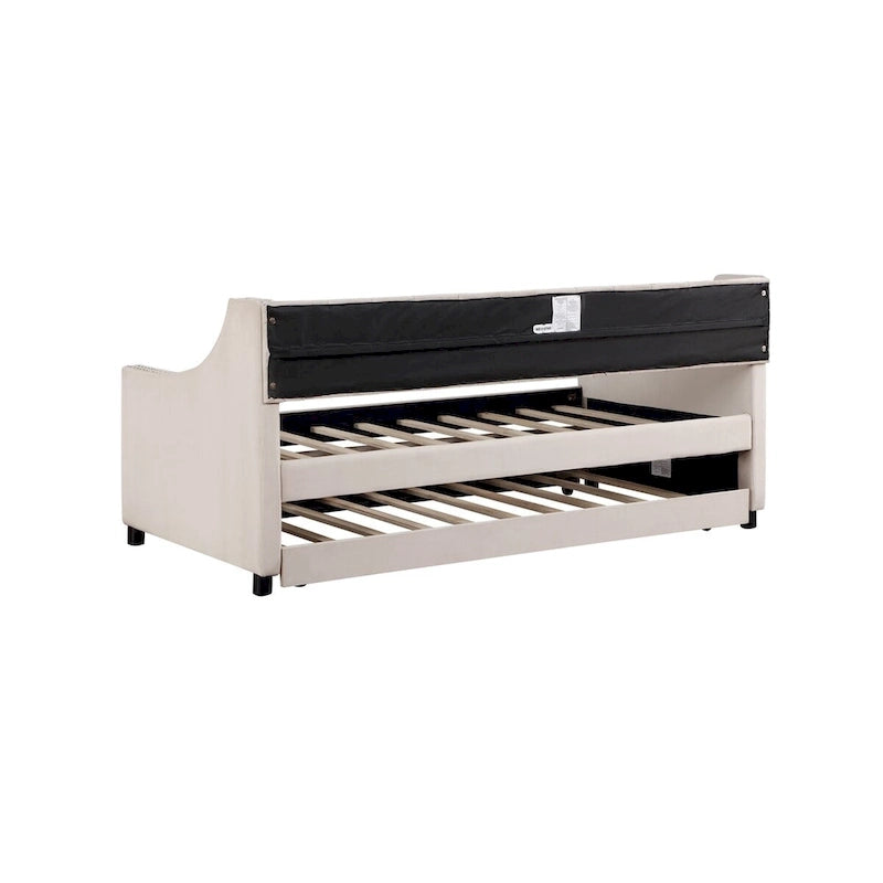 Banquette-lit avec lit gigogne, canapé-lit capitonné, taille double