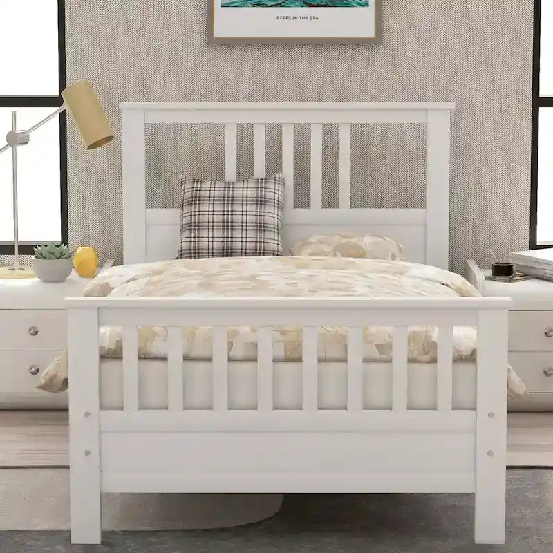 Lit plateforme en bois avec tête et pied de lit, aucun sommier tapissier requis