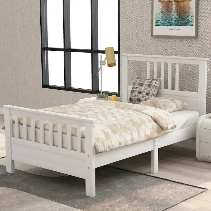 Lit plateforme en bois avec tête et pied de lit, aucun sommier tapissier requis