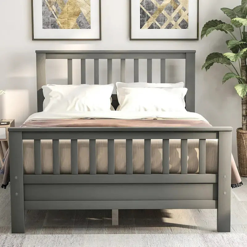 Lit plateforme en bois avec tête et pied de lit, aucun sommier tapissier requis