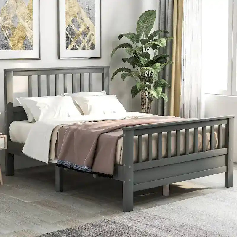 Lit plateforme en bois avec tête et pied de lit, aucun sommier tapissier requis