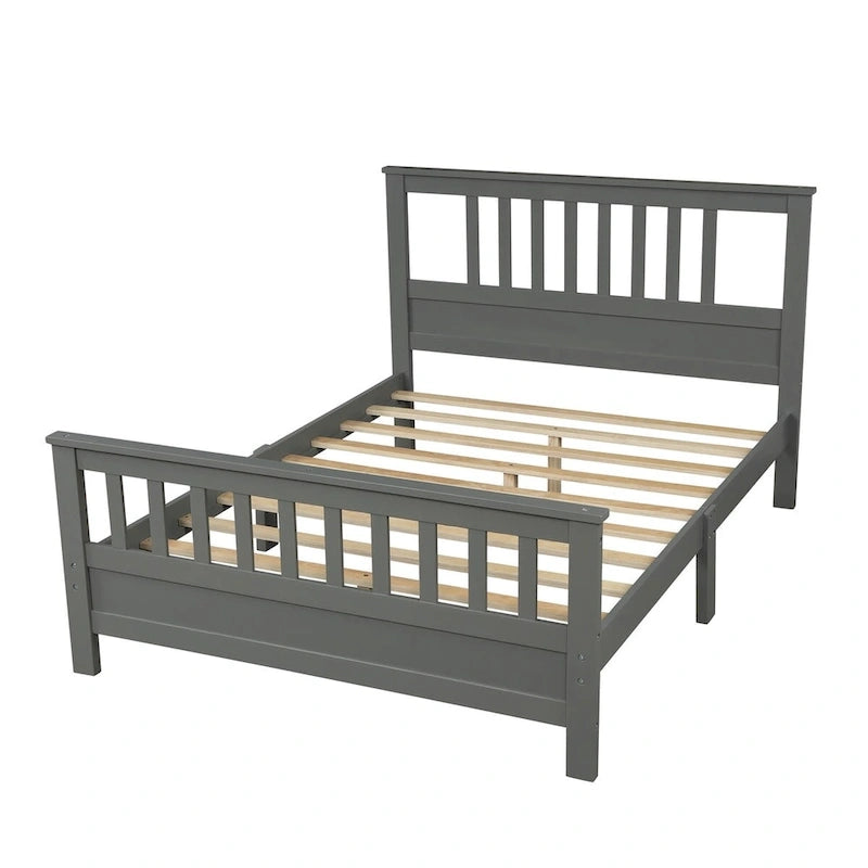Lit plateforme en bois avec tête et pied de lit, aucun sommier tapissier requis