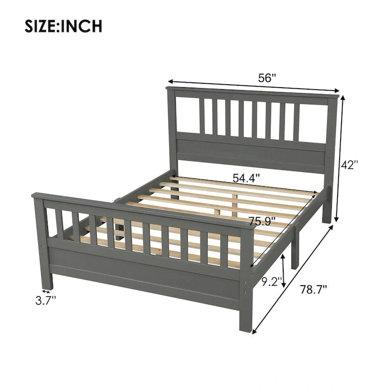Lit plateforme en bois avec tête et pied de lit, aucun sommier tapissier requis