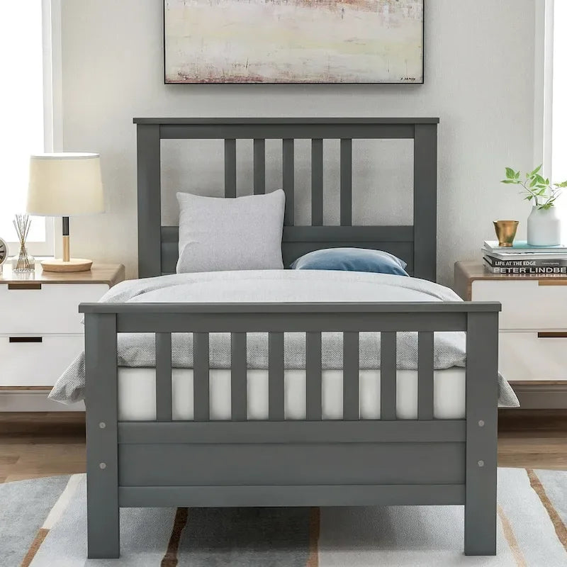 Lit plateforme en bois avec tête et pied de lit, aucun sommier tapissier requis