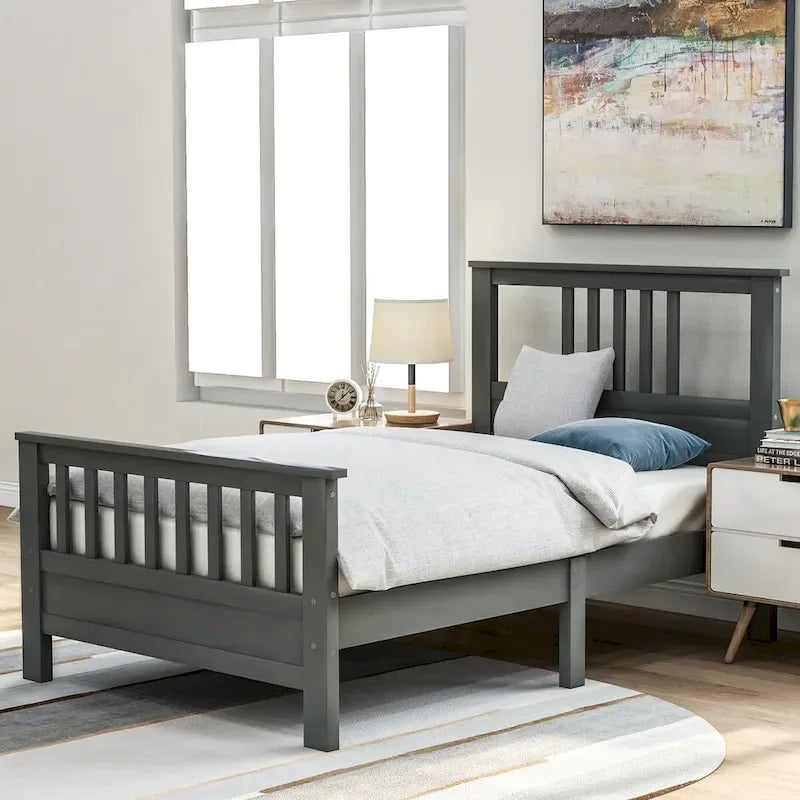 Lit plateforme en bois avec tête et pied de lit, aucun sommier tapissier requis