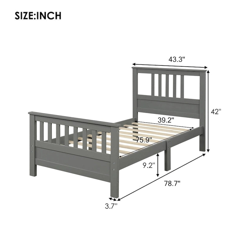 Lit plateforme en bois avec tête et pied de lit, aucun sommier tapissier requis