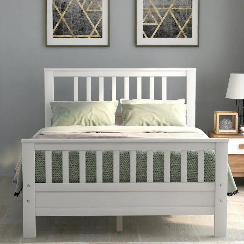 Lit plateforme en bois avec tête et pied de lit, aucun sommier tapissier requis