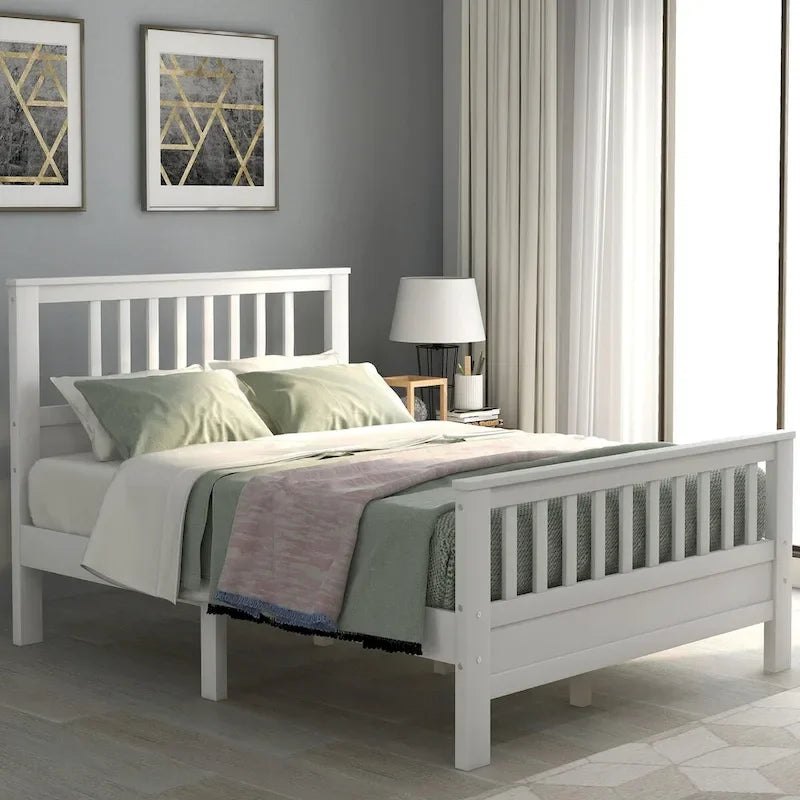 Lit plateforme en bois avec tête et pied de lit, aucun sommier tapissier requis
