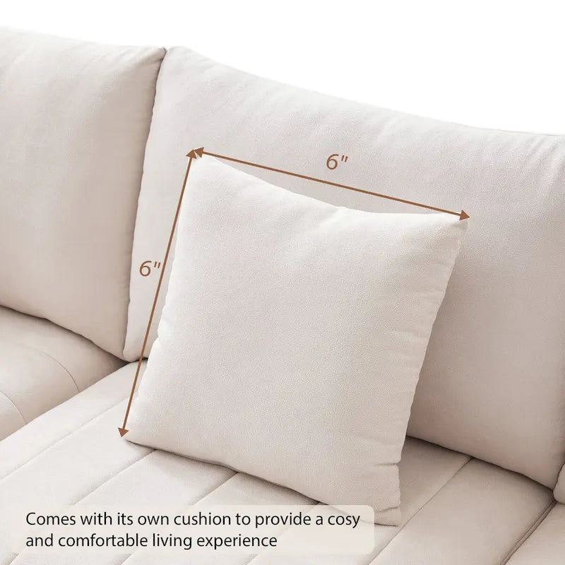 Canapé d'angle 5 places moderne en L avec rayures verticales, 2 coussins, pouf convertible