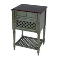 Table d'appoint rustique bicolore avec porte à croisillons tressés et tiroir