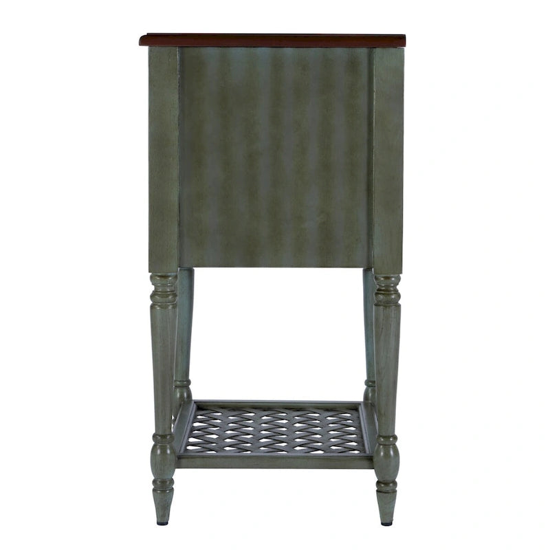 Table d'appoint rustique bicolore avec porte à croisillons tressés et tiroir